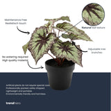 Begonia 26 Cm - Potted - Grey Purple Leaves - Artificial Plant - Uv - Indoor & Outdoor