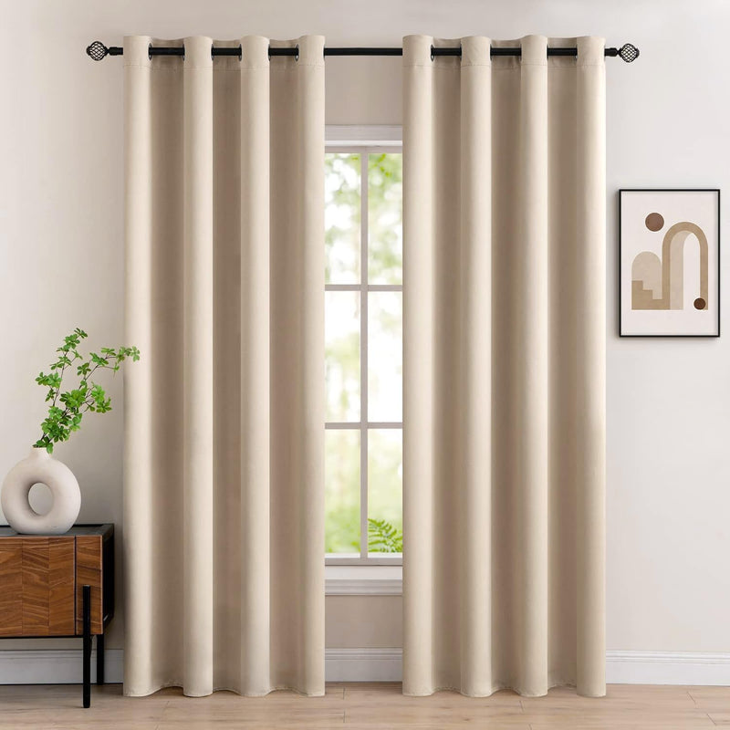Set van 2 Beige gordijnen met Ringen voor woon- en slaapkamer - Diverse maten MIULEE