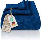Premium Mousseline Sprei – 100% Katoen – Extra Zachte Katoenen Deken als Knuffeldeken, Bedsprei – Warme Woondeken in verschillende maten (Blauw) - LAYNENBURG