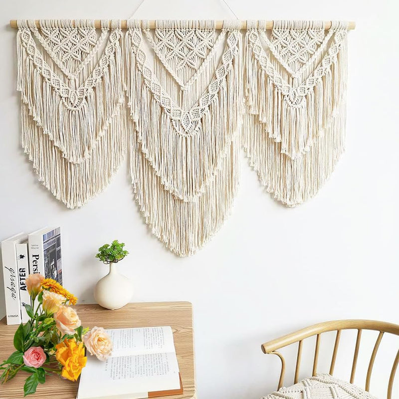Model II Grote macramé wandhanger ter decoratie - Boho Geweven Wandkleed en Wanddecoratie - 110x82cm Hibisaws