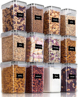 Set van 12 opbergcontainers - 1,6 L, ontbijtgranen- en voedselcontainers - BPA-vrij, inclusief 24 labels - Zwart - Vtopmart