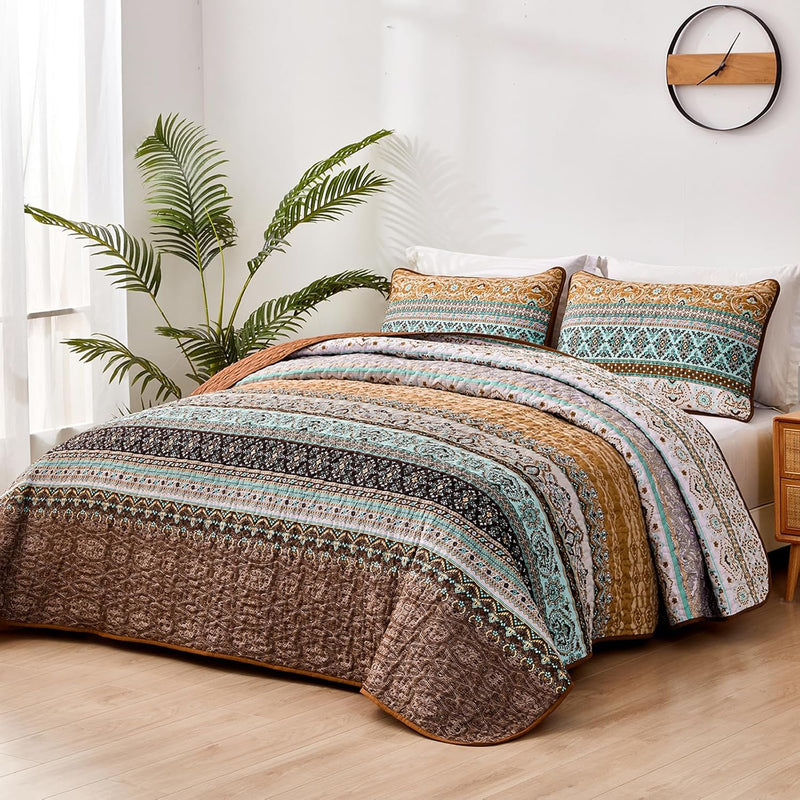 3-delige Klassiek bruine beddensprei - Diverse maten met 2x kussensloop - Boho deken - WONGS BEDDING