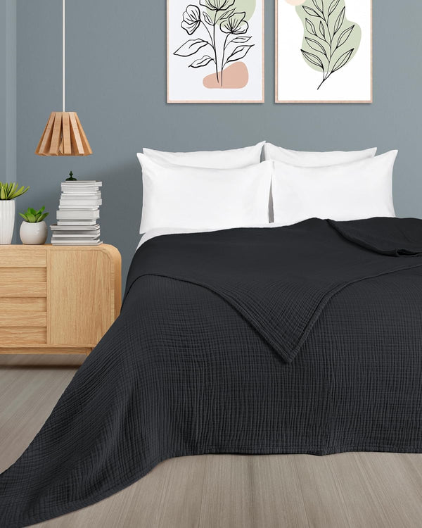 Premium Mousseline Sprei – 100% Katoen – Extra Zachte Katoenen Deken als Knuffeldeken, Bedsprei – Warme Woondeken in verschillende maten (Charcoal) - LAYNENBURG