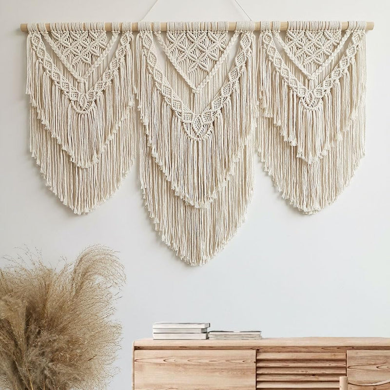 Model II Grote macramé wandhanger ter decoratie - Boho Geweven Wandkleed en Wanddecoratie - 110x82cm Hibisaws