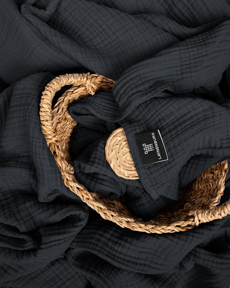 Premium Mousseline Sprei – 100% Katoen – Extra Zachte Katoenen Deken als Knuffeldeken, Bedsprei – Warme Woondeken in verschillende maten (Charcoal) - LAYNENBURG