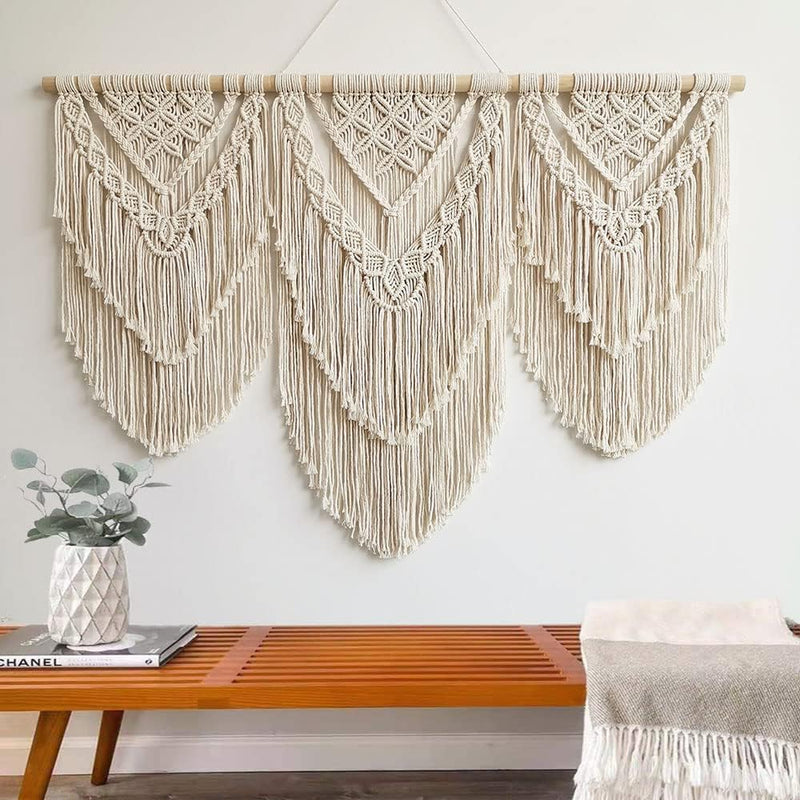 Model II Grote macramé wandhanger ter decoratie - Boho Geweven Wandkleed en Wanddecoratie - 110x82cm Hibisaws