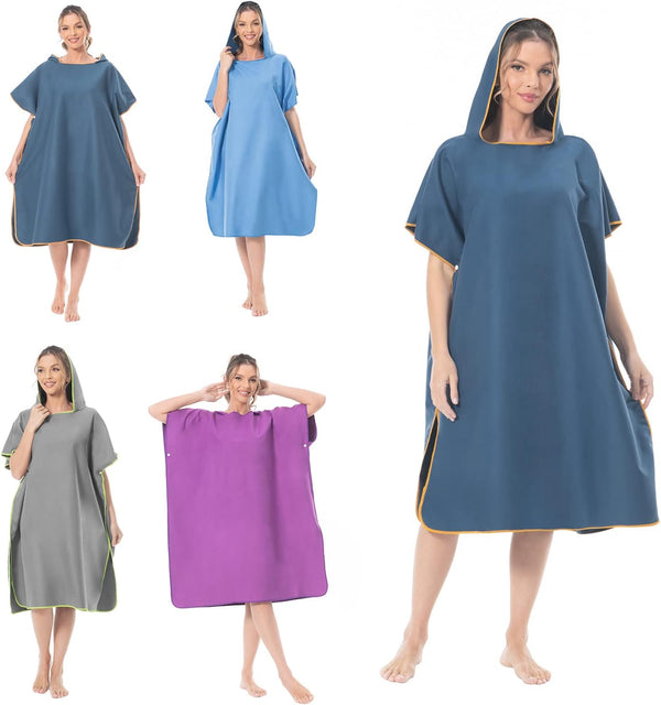 Surfponcho Omkleedhulp Strand voor Dames, Heren, Volwassenen en Tieners – Ultralichte en Sneldrogende Badponcho / Handdoekponcho van Microvezel –  (Donkerblauw) - MOKANI