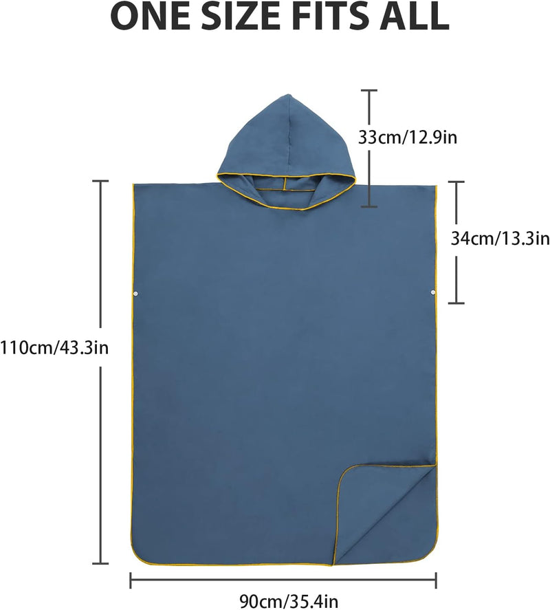 Surfponcho Omkleedhulp Strand voor Dames, Heren, Volwassenen en Tieners – Ultralichte en Sneldrogende Badponcho / Handdoekponcho van Microvezel –  (Donkerblauw) - MOKANI