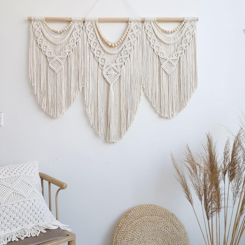 Model III Grote macramé wandhanger ter decoratie - Boho Geweven Wandkleed en Wanddecoratie - 110x82cm Hibisaws