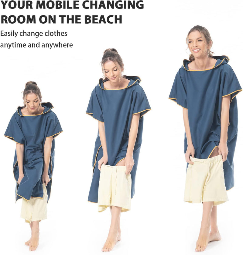 Surfponcho Omkleedhulp Strand voor Dames, Heren, Volwassenen en Tieners – Ultralichte en Sneldrogende Badponcho / Handdoekponcho van Microvezel –  (Donkerblauw) - MOKANI