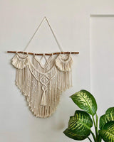 Grote Macramé wandkleed met natuurhout - Boho Wanddecoratie, voor Boven het Hoofdeinde, Handgemaakt – 80x80cm CBXSF