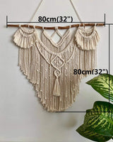 Grote Macramé wandkleed met natuurhout - Boho Wanddecoratie, voor Boven het Hoofdeinde, Handgemaakt – 80x80cm CBXSF