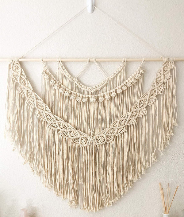 Wandkleed Macramé voor boven het hoofdeinde - Beige Wandkleed – 90x80cm HommomH