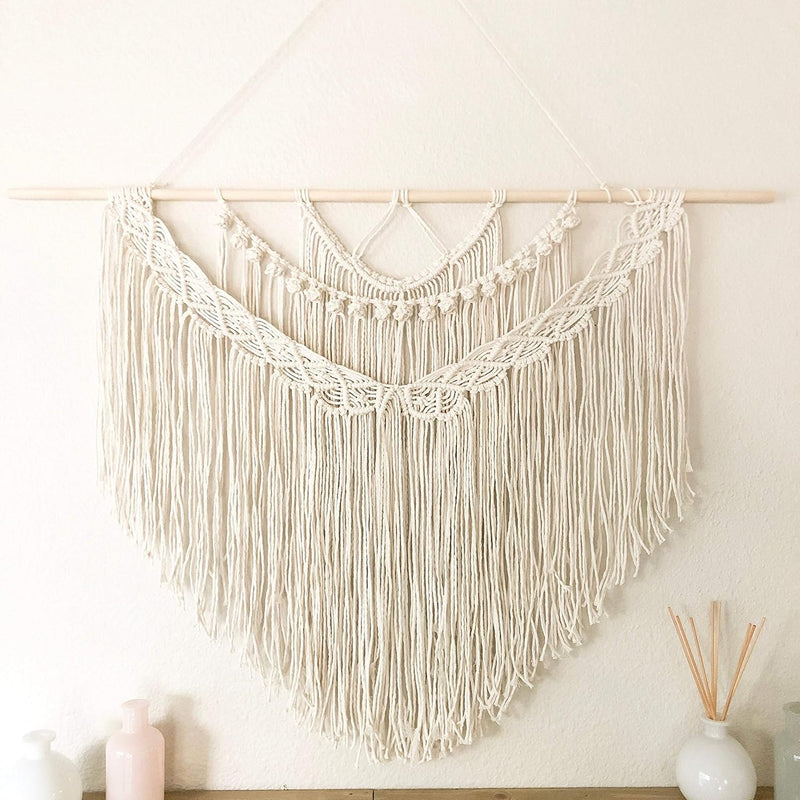 Wandkleed Macramé voor boven het hoofdeinde - Beige Wandkleed – 90x80cm HommomH