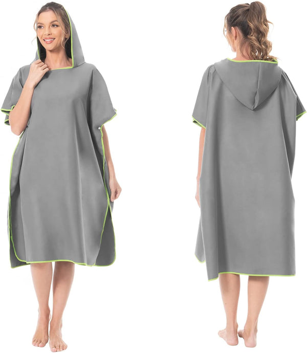 Surfponcho Omkleedhulp Strand voor Dames, Heren, Volwassenen en Tieners – Ultralichte en Sneldrogende Badponcho / Handdoekponcho van Microvezel –  (Grijs) - MOKANI