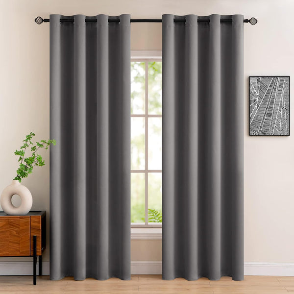 Set van 2 Grijze gordijnen met Ringen voor woon- en slaapkamer - Diverse maten MIULEE