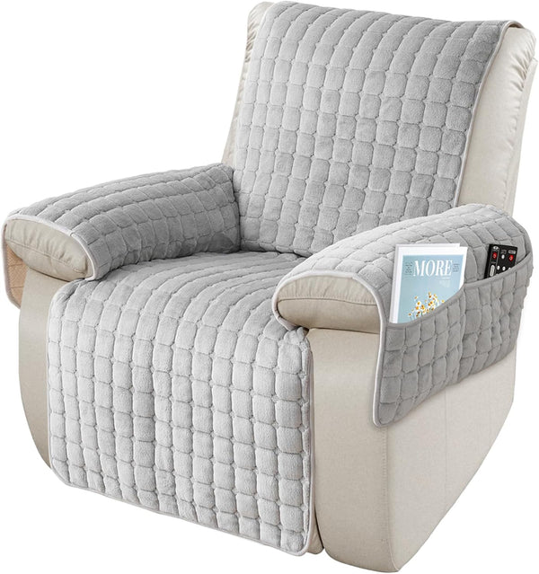 Premium beschermhoes voor fauteuil en tv-stoel-  met zakken en elastische band - grijs, 1 zit (53 x 190 cm) SEMGABO