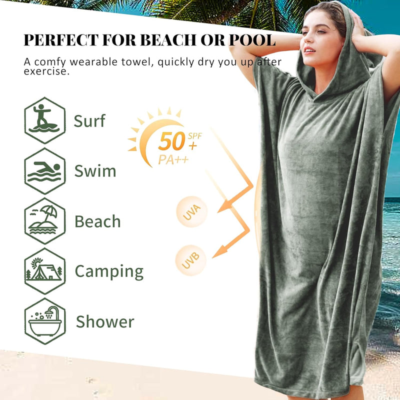 Microvezel badstof surfponcho voor volwassenen (uniseks) – badponcho/badjas voor sauna, dames en heren –  Groen Kato Tirrinia