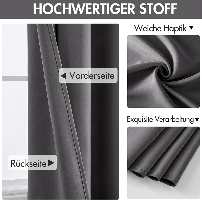 Set van 2 Grijze gordijnen met Ringen voor woon- en slaapkamer - Diverse maten MIULEE