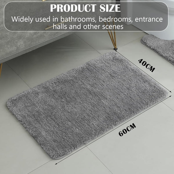 Badkamer Tapijt, Antislip, 40x60/60x90 cm - Zacht Fluffy en Hoge Stapel Badmat - Grijs, Warmfay