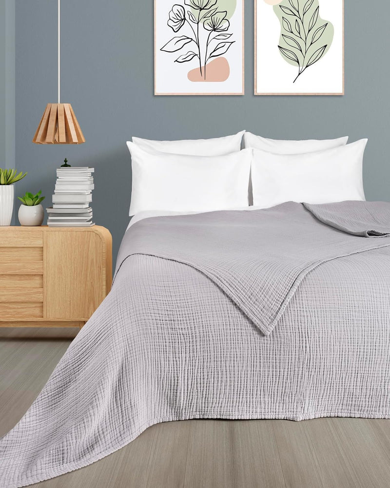 Premium Mousseline Sprei – 100% Katoen – Extra Zachte Katoenen Deken als Knuffeldeken, Bedsprei – Warme Woondeken in verschillende maten (Grijs) - LAYNENBURG