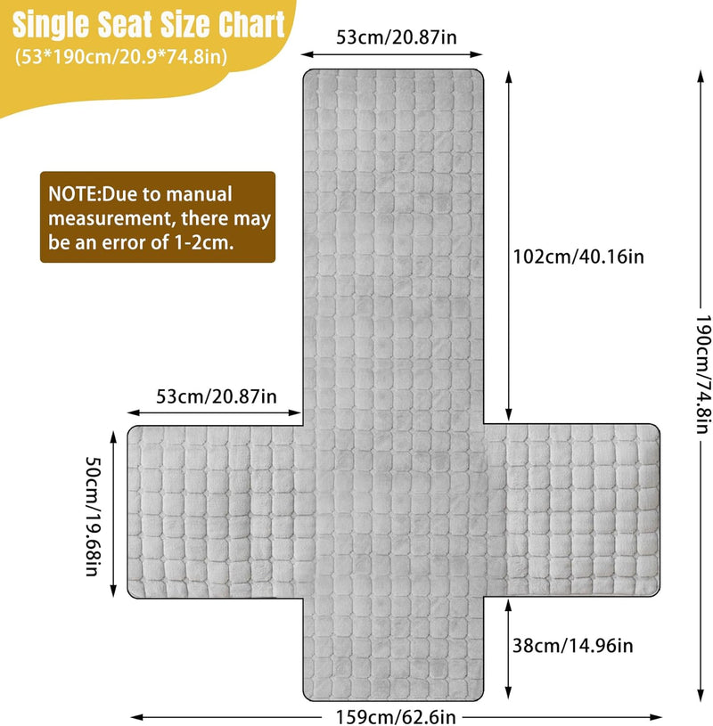 Premium beschermhoes voor fauteuil en tv-stoel-  met zakken en elastische band - grijs, 1 zit (53 x 190 cm) SEMGABO