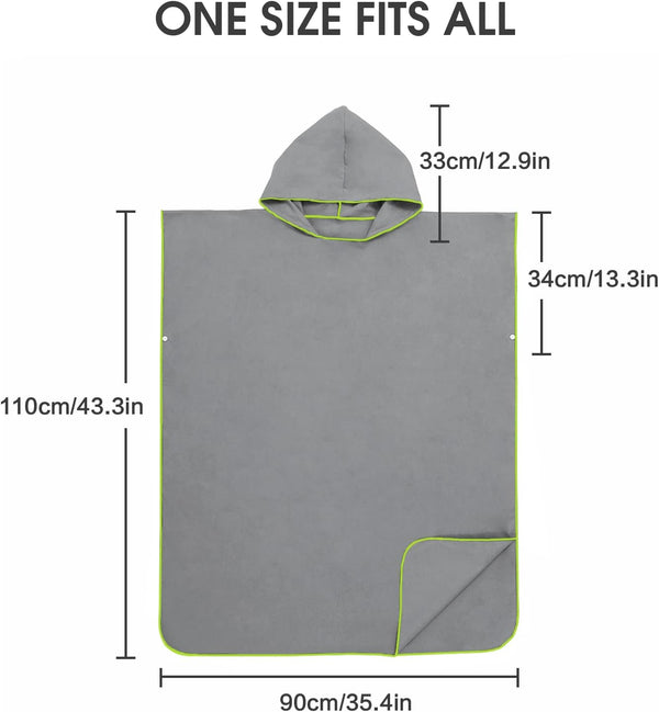 Surfponcho Omkleedhulp Strand voor Dames, Heren, Volwassenen en Tieners – Ultralichte en Sneldrogende Badponcho / Handdoekponcho van Microvezel –  (Grijs) - MOKANI