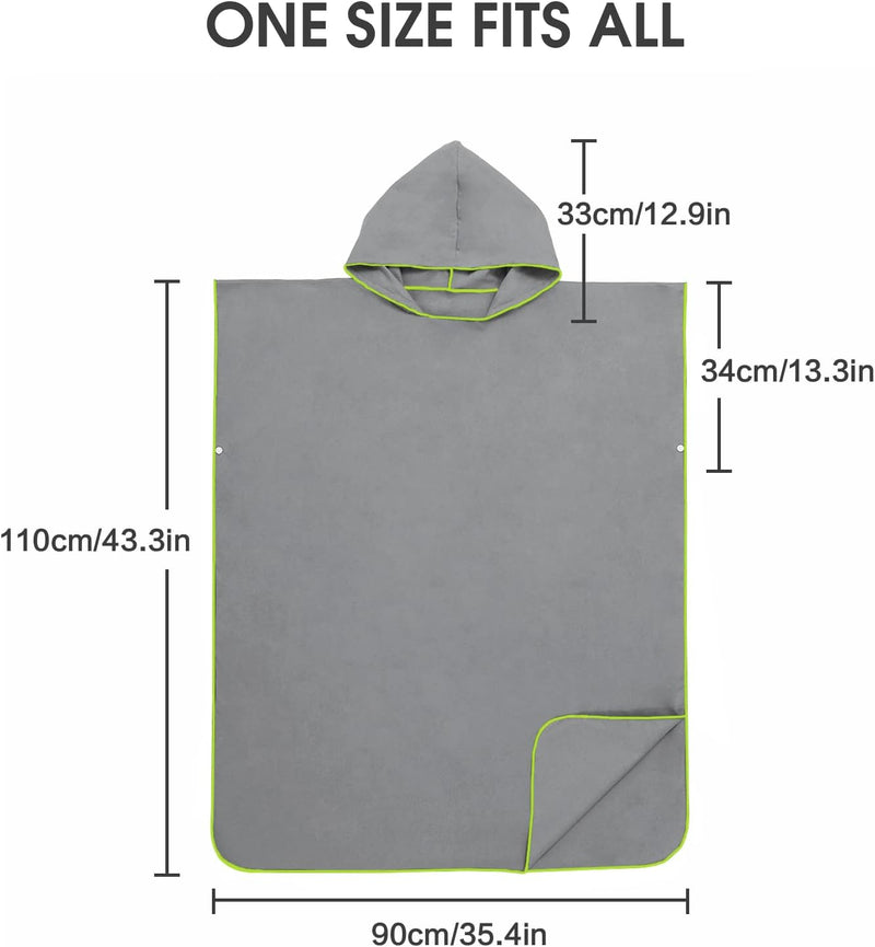 Surfponcho Omkleedhulp Strand voor Dames, Heren, Volwassenen en Tieners – Ultralichte en Sneldrogende Badponcho / Handdoekponcho van Microvezel –  (Grijs) - MOKANI