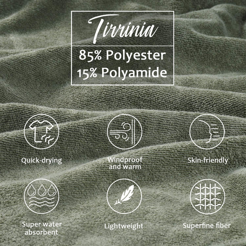 Microvezel badstof surfponcho voor volwassenen (uniseks) – badponcho/badjas voor sauna, dames en heren –  Groen Kato Tirrinia