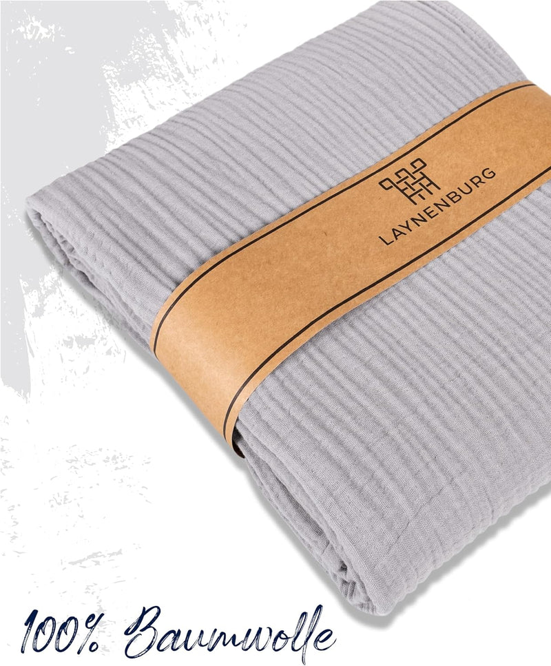 Premium Mousseline Sprei – 100% Katoen – Extra Zachte Katoenen Deken als Knuffeldeken, Bedsprei – Warme Woondeken in verschillende maten (Grijs) - LAYNENBURG