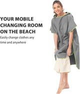 Surfponcho Omkleedhulp Strand voor Dames, Heren, Volwassenen en Tieners – Ultralichte en Sneldrogende Badponcho / Handdoekponcho van Microvezel –  (Grijs) - MOKANI