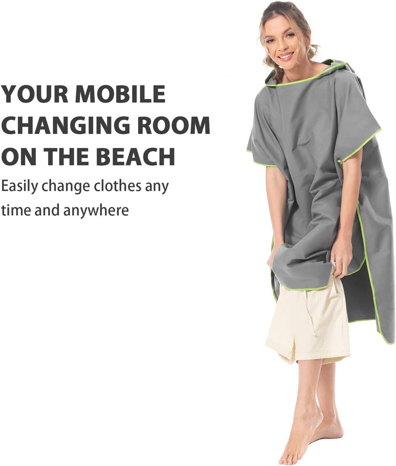 Surfponcho Omkleedhulp Strand voor Dames, Heren, Volwassenen en Tieners – Ultralichte en Sneldrogende Badponcho / Handdoekponcho van Microvezel –  (Grijs) - MOKANI
