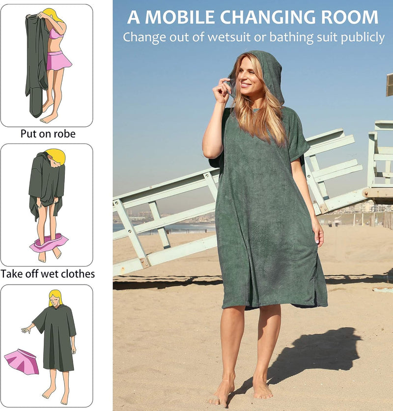 Microvezel badstof surfponcho voor volwassenen (uniseks) – badponcho/badjas voor sauna, dames en heren –  Groen Kato Tirrinia