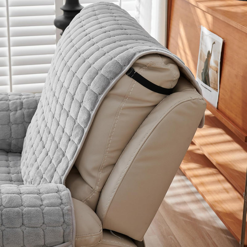 Premium beschermhoes voor fauteuil en tv-stoel-  met zakken en elastische band - grijs, 1 zit (53 x 190 cm) SEMGABO