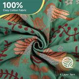 Dubbelzijdige Boho katoenen deken, ademend en zacht sprei, 4-laagse mousseline deken voor alle seizoenen - katoenen deken met franjes - Groen vogelpatroon in diverse maten HOORDRY