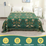 Dubbelzijdige Boho katoenen deken, ademend en zacht sprei, 4-laagse mousseline deken voor alle seizoenen - katoenen deken met franjes - Groen vogelpatroon in diverse maten HOORDRY