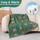 Dubbelzijdige Boho katoenen deken, ademend en zacht sprei, 4-laagse mousseline deken voor alle seizoenen - katoenen deken met franjes - Groen vogelpatroon in diverse maten HOORDRY