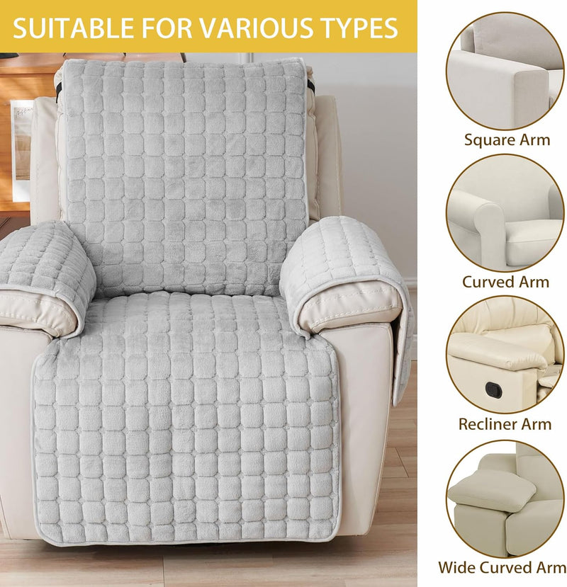 Premium beschermhoes voor fauteuil en tv-stoel-  met zakken en elastische band - grijs, 1 zit (53 x 190 cm) SEMGABO
