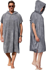 Microvezel badstof surfponcho voor volwassenen (uniseks) – badponcho/badjas voor sauna, dames en heren –  Grijs Kato Tirrinia