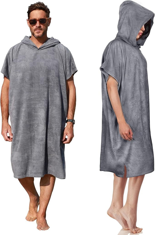 Microvezel badstof surfponcho voor volwassenen (uniseks) – badponcho/badjas voor sauna, dames en heren –  Grijs Kato Tirrinia