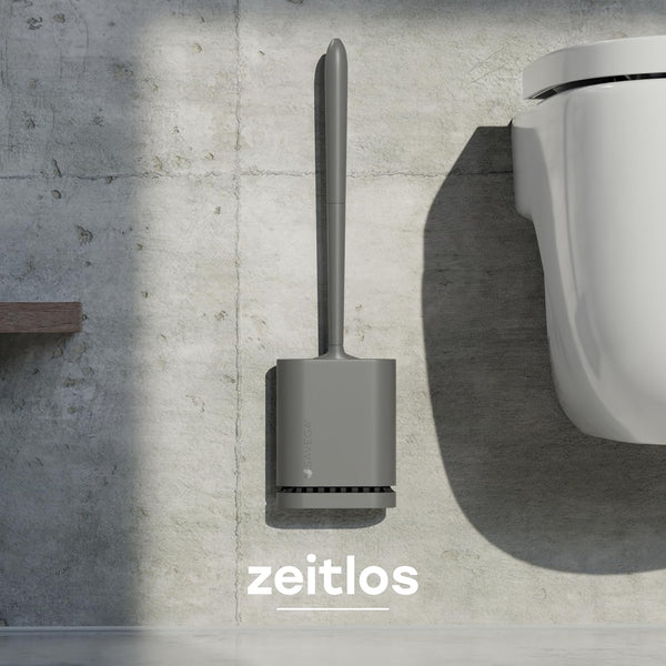 Moderne toiletborstel voor wandmontage zonder boren - Siliconen toiletborstel met platte en flexibele kop – grijs, mat, set van 1 - SAVEGA