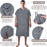 Microvezel badstof surfponcho voor volwassenen (uniseks) – badponcho/badjas voor sauna, dames en heren –  Grijs Kato Tirrinia