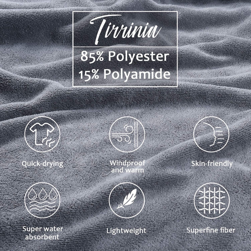 Microvezel badstof surfponcho voor volwassenen (uniseks) – badponcho/badjas voor sauna, dames en heren –  Grijs Kato Tirrinia
