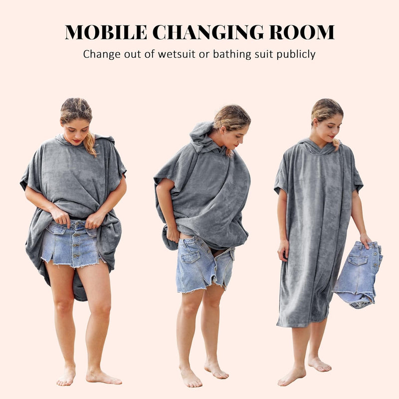 Microvezel badstof surfponcho voor volwassenen (uniseks) – badponcho/badjas voor sauna, dames en heren –  Grijs Kato Tirrinia