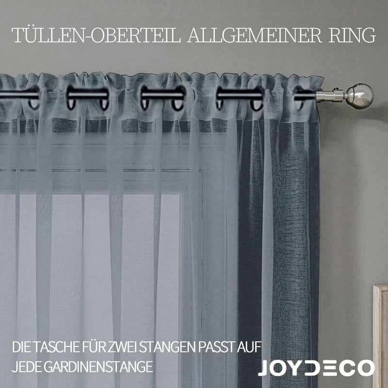 Set van 2 Transparante gordijnen met ogen voor woon- en slaapkamer - Diverse maten Grijs Joydeco