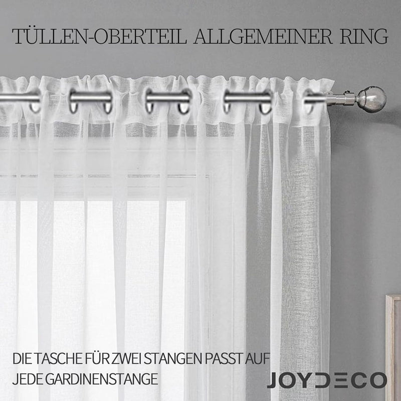 Set van 2 Transparante gordijnen met ogen voor woon- en slaapkamer - Diverse maten Wit Joydeco