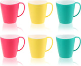 6 x Koffiebekers met Handvat - Set van Herbruikbare Plastic Drinkbekers in diverse kleuren&nbsp; - 350 ml - Groen/Geel/Roze) - com-four®