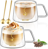 ecooe Dubbelwandige koffieglazen set van borosilicaatglas - koffiekopjes glas set van 2x 350 ml