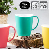 6 x Koffiebekers met Handvat - Set van Herbruikbare Plastic Drinkbekers in diverse kleuren&nbsp; - 350 ml - Groen/Geel/Roze) - com-four®