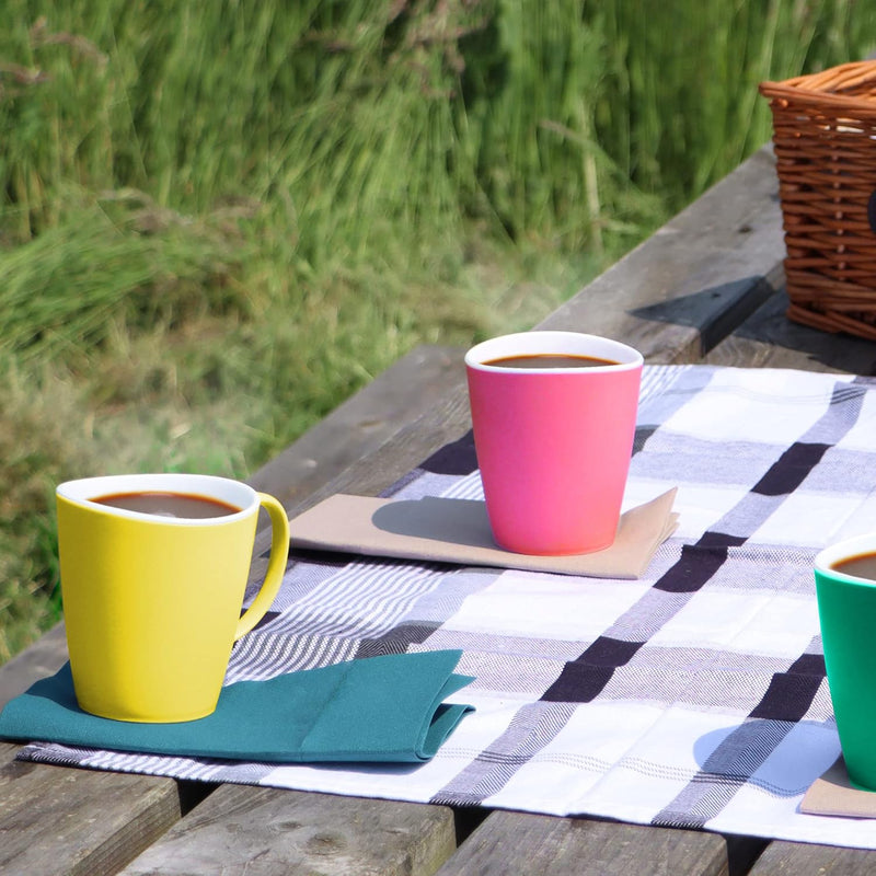 6 x Koffiebekers met Handvat - Set van Herbruikbare Plastic Drinkbekers in diverse kleuren&nbsp; - 350 ml - Groen/Geel/Roze) - com-four®